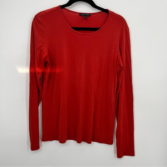 Eileen Fisher Tops - Eileen Fisher 100% Silk Long Sleeve Blouse Top T-Shirt Orange Red M